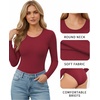 image:imageMANGOPOP Round Neck Long Sleeve Short Sleeve Bodysuits for Women Basic Body Suit Shirts TopsLong Sleeve Deep Red