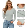 image:imageMANGOPOP Round Neck Long Sleeve Short Sleeve Bodysuits for Women Basic Body Suit Shirts TopsLong Sleeve Elephant Grey
