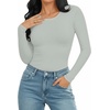 image:imageMANGOPOP Round Neck Long Sleeve Short Sleeve Bodysuits for Women Basic Body Suit Shirts TopsLong Sleeve Elephant Grey