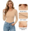image:imageMANGOPOP Round Neck Long Sleeve Short Sleeve Bodysuits for Women Basic Body Suit Shirts TopsLong Sleeve Nude