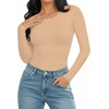 image:imageMANGOPOP Round Neck Long Sleeve Short Sleeve Bodysuits for Women Basic Body Suit Shirts TopsLong Sleeve Nude