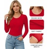 image:imageMANGOPOP Round Neck Long Sleeve Short Sleeve Bodysuits for Women Basic Body Suit Shirts TopsLong Sleeve Red