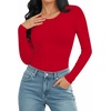 image:imageMANGOPOP Round Neck Long Sleeve Short Sleeve Bodysuits for Women Basic Body Suit Shirts TopsLong Sleeve Red