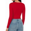 image:imageMANGOPOP Round Neck Long Sleeve Short Sleeve Bodysuits for Women Basic Body Suit Shirts TopsLong Sleeve Red