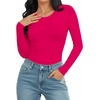 image:imageMANGOPOP Round Neck Long Sleeve Short Sleeve Bodysuits for Women Basic Body Suit Shirts TopsLong Sleeve Rose Pink