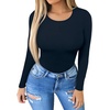 image:imageMANGOPOP Round Neck Long Sleeve Short Sleeve Bodysuits for Women Basic Body Suit Shirts TopsWarm Fleece Deep Blue