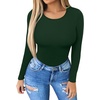 image:imageMANGOPOP Round Neck Long Sleeve Short Sleeve Bodysuits for Women Basic Body Suit Shirts TopsWarm Fleece Deep Green