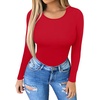 image:imageMANGOPOP Round Neck Long Sleeve Short Sleeve Bodysuits for Women Basic Body Suit Shirts TopsWarm Fleece Red
