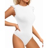 image:imageMANGOPOP Womens Body Suits Cute Crew Neck Ruffle Sleeveless Slim Fit Bodysuit Tank Tops Tight Casual Sexy02 White