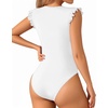 image:imageMANGOPOP Womens Body Suits Cute Crew Neck Ruffle Sleeveless Slim Fit Bodysuit Tank Tops Tight Casual Sexy02 White