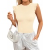 image:imageMANGOPOP Womens Body Suits Cute Crew Neck Ruffle Sleeveless Slim Fit Bodysuit Tank Tops Tight Casual SexyBeige