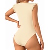 image:imageMANGOPOP Womens Body Suits Cute Crew Neck Ruffle Sleeveless Slim Fit Bodysuit Tank Tops Tight Casual SexyBeige