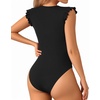 image:imageMANGOPOP Womens Body Suits Cute Crew Neck Ruffle Sleeveless Slim Fit Bodysuit Tank Tops Tight Casual SexyBlack