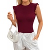 image:imageMANGOPOP Womens Body Suits Cute Crew Neck Ruffle Sleeveless Slim Fit Bodysuit Tank Tops Tight Casual SexyBurgundy