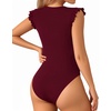 image:imageMANGOPOP Womens Body Suits Cute Crew Neck Ruffle Sleeveless Slim Fit Bodysuit Tank Tops Tight Casual SexyBurgundy