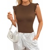 image:imageMANGOPOP Womens Body Suits Cute Crew Neck Ruffle Sleeveless Slim Fit Bodysuit Tank Tops Tight Casual SexyCoffee