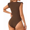 image:imageMANGOPOP Womens Body Suits Cute Crew Neck Ruffle Sleeveless Slim Fit Bodysuit Tank Tops Tight Casual SexyCoffee