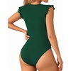 image:imageMANGOPOP Womens Body Suits Cute Crew Neck Ruffle Sleeveless Slim Fit Bodysuit Tank Tops Tight Casual SexyDark Green