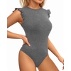 image:imageMANGOPOP Womens Body Suits Cute Crew Neck Ruffle Sleeveless Slim Fit Bodysuit Tank Tops Tight Casual SexyDark Heather Grey
