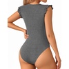 image:imageMANGOPOP Womens Body Suits Cute Crew Neck Ruffle Sleeveless Slim Fit Bodysuit Tank Tops Tight Casual SexyDark Heather Grey