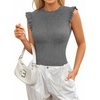 image:imageMANGOPOP Womens Body Suits Cute Crew Neck Ruffle Sleeveless Slim Fit Bodysuit Tank Tops Tight Casual SexyDark Heather Grey