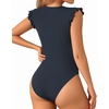 image:imageMANGOPOP Womens Body Suits Cute Crew Neck Ruffle Sleeveless Slim Fit Bodysuit Tank Tops Tight Casual SexyDeep Blue