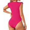image:imageMANGOPOP Womens Body Suits Cute Crew Neck Ruffle Sleeveless Slim Fit Bodysuit Tank Tops Tight Casual SexyHot Pink