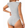 image:imageMANGOPOP Womens Body Suits Cute Crew Neck Ruffle Sleeveless Slim Fit Bodysuit Tank Tops Tight Casual SexyLight Heather Grey
