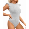 image:imageMANGOPOP Womens Body Suits Cute Crew Neck Ruffle Sleeveless Slim Fit Bodysuit Tank Tops Tight Casual SexyLight Heather Grey