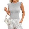 image:imageMANGOPOP Womens Body Suits Cute Crew Neck Ruffle Sleeveless Slim Fit Bodysuit Tank Tops Tight Casual SexyLight Heather Grey
