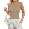 image:imageMANGOPOP Womens Body Suits Cute Crew Neck Ruffle Sleeveless Slim Fit Bodysuit Tank Tops Tight Casual SexyMocha