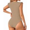 image:imageMANGOPOP Womens Body Suits Cute Crew Neck Ruffle Sleeveless Slim Fit Bodysuit Tank Tops Tight Casual SexyMocha