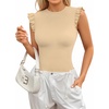 image:imageMANGOPOP Womens Body Suits Cute Crew Neck Ruffle Sleeveless Slim Fit Bodysuit Tank Tops Tight Casual SexyNude