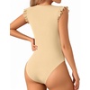image:imageMANGOPOP Womens Body Suits Cute Crew Neck Ruffle Sleeveless Slim Fit Bodysuit Tank Tops Tight Casual SexyNude