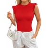 image:imageMANGOPOP Womens Body Suits Cute Crew Neck Ruffle Sleeveless Slim Fit Bodysuit Tank Tops Tight Casual SexyRed