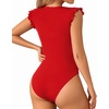 image:imageMANGOPOP Womens Body Suits Cute Crew Neck Ruffle Sleeveless Slim Fit Bodysuit Tank Tops Tight Casual SexyRed