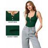 image:imageMANGOPOP Womens Henley Shirt Scoop Neck Button Down Ribbed Bodysuits Sleeveless Tank Tops Body SuitDtank Top Green