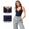 image:imageMANGOPOP Womens Henley Shirt Scoop Neck Button Down Ribbed Bodysuits Sleeveless Tank Tops Body SuitDtank Top Navy Blue
