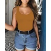 image:imageMANGOPOP Womens Tank Top Bodysuit Scoop Neck Sleeveless Body Suits Sexy UBack Backless Going Out TopsKhaki