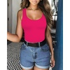 image:imageMANGOPOP Womens Tank Top Bodysuit Scoop Neck Sleeveless Body Suits Sexy UBack Backless Going Out TopsRose Pink