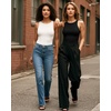 image:imageMANGOPOP Womens Tank Tops Bodysuit Double Lined Crew Neck Thong Body Suit Sleeveless Halter Fitted Top01 Black