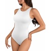 image:imageMANGOPOP Womens Tank Tops Bodysuit Double Lined Crew Neck Thong Body Suit Sleeveless Halter Fitted Top02 White
