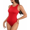 image:imageMANGOPOP Womens Tank Tops Bodysuit Double Lined Crew Neck Thong Body Suit Sleeveless Halter Fitted Top03 Red