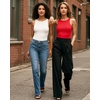 image:imageMANGOPOP Womens Tank Tops Bodysuit Double Lined Crew Neck Thong Body Suit Sleeveless Halter Fitted Top03 Red