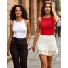 image:imageMANGOPOP Womens Tank Tops Bodysuit Double Lined Crew Neck Thong Body Suit Sleeveless Halter Fitted Top03 Red