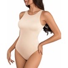 image:imageMANGOPOP Womens Tank Tops Bodysuit Double Lined Crew Neck Thong Body Suit Sleeveless Halter Fitted Top04 Mica