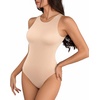 image:imageMANGOPOP Womens Tank Tops Bodysuit Double Lined Crew Neck Thong Body Suit Sleeveless Halter Fitted Top05 Clay