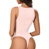 image:imageMANGOPOP Womens Tank Tops Bodysuit Double Lined Crew Neck Thong Body Suit Sleeveless Halter Fitted Top06 Blushing Bride