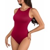 image:imageMANGOPOP Womens Tank Tops Bodysuit Double Lined Crew Neck Thong Body Suit Sleeveless Halter Fitted Top07 Burgundy