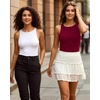 image:imageMANGOPOP Womens Tank Tops Bodysuit Double Lined Crew Neck Thong Body Suit Sleeveless Halter Fitted Top07 Burgundy
